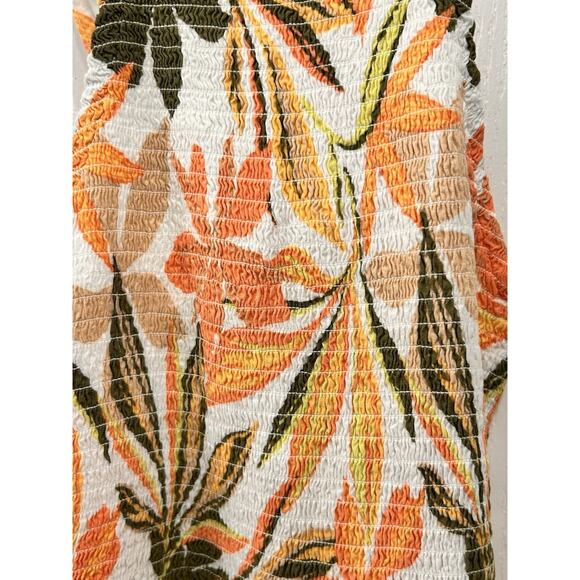Roxy Bungalow Midi Dress Floral Size SP Hawaiian Smocked Halter Boho Coastal - Picture 5 of 9